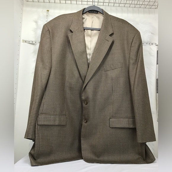 Stafford Tan Checkered Blazer Ralph Lauren 54 R